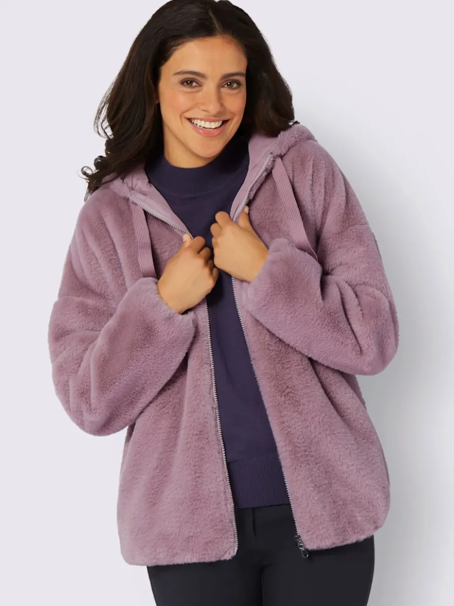 Veste imitation fourrure avec capuche et poches