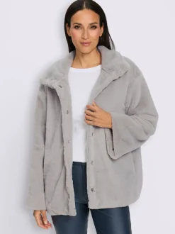 Veste imitation fourrure avec col montant et manches longues