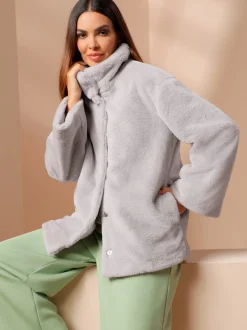 Veste imitation fourrure avec col montant et manches longues