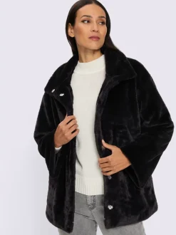 Veste imitation fourrure avec col montant et manches longues