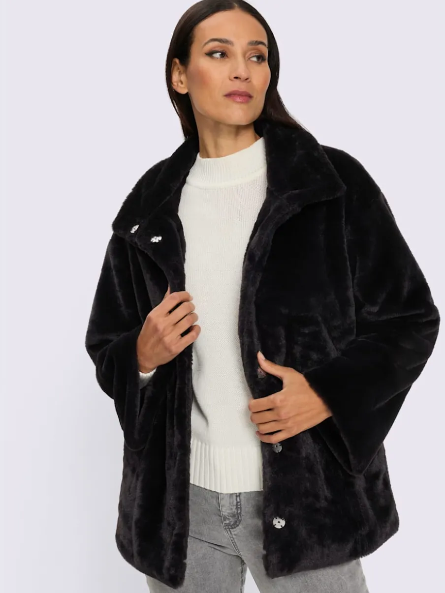 Veste imitation fourrure avec col montant et manches longues
