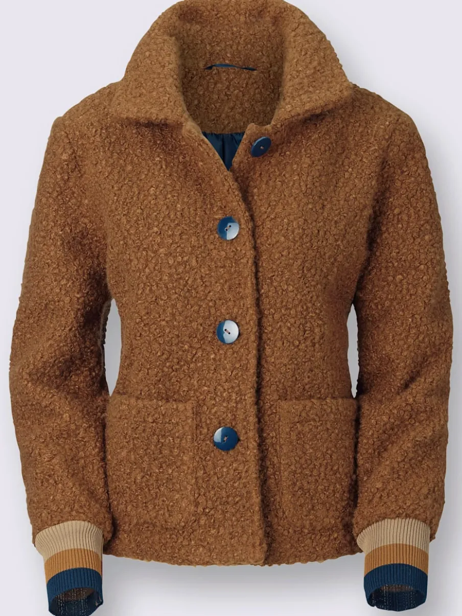 Veste imitation mouton col revers avec boutons et poches