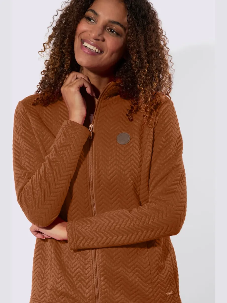 Veste légère à col montant avec motif jacquard et glissière