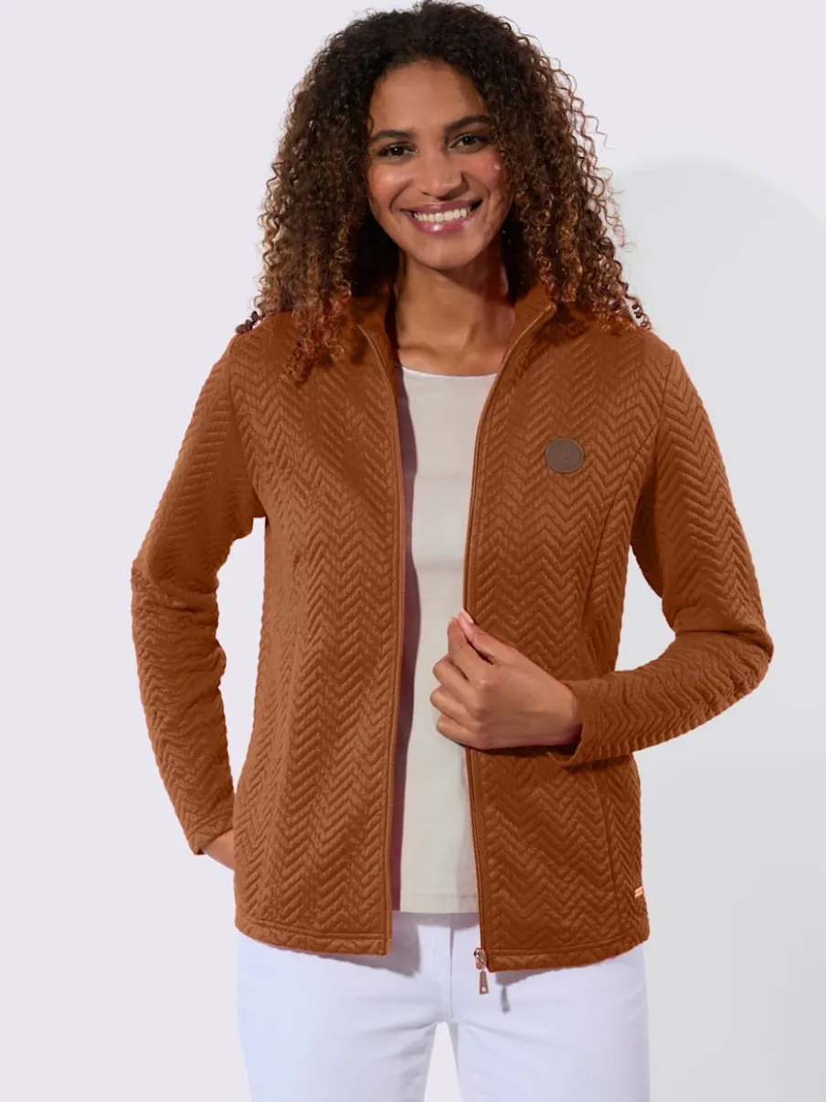 Veste légère à col montant avec motif jacquard et glissière