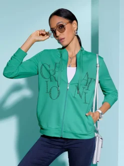 Veste légère à col montant et zip avec motifs en pierres brillantes