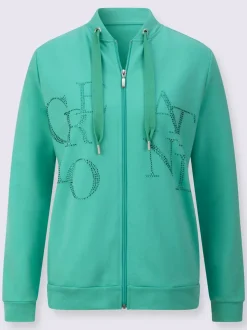 Veste légère à col montant et zip avec motifs en pierres brillantes