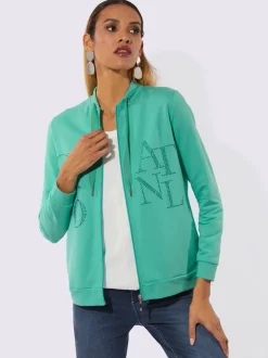 Veste légère à col montant et zip avec motifs en pierres brillantes