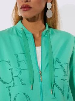 Veste légère à col montant et zip avec motifs en pierres brillantes