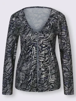 Veste légère col V manches longues motif feuille