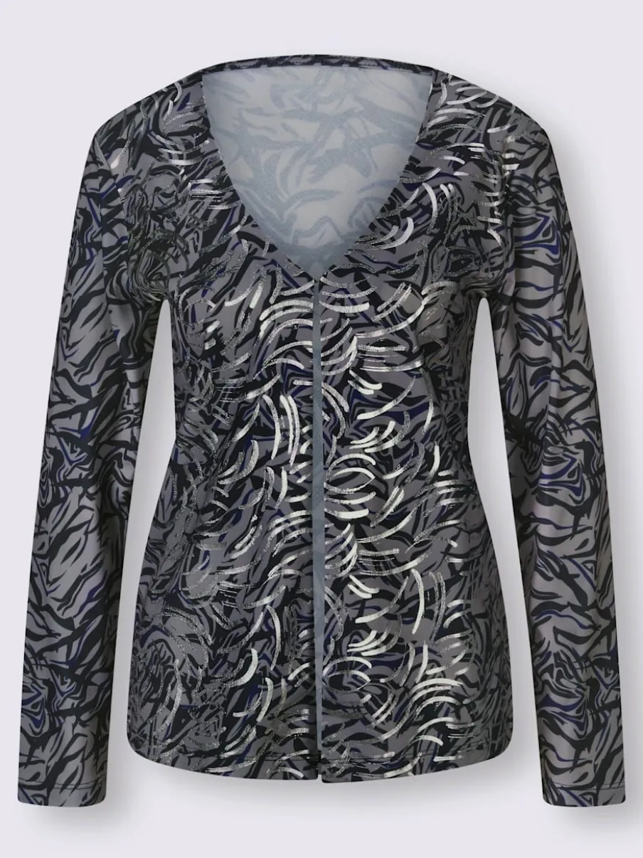Veste légère col V manches longues motif feuille