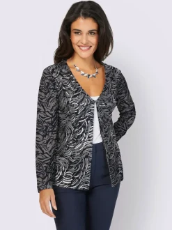 Veste légère col V manches longues motif feuille