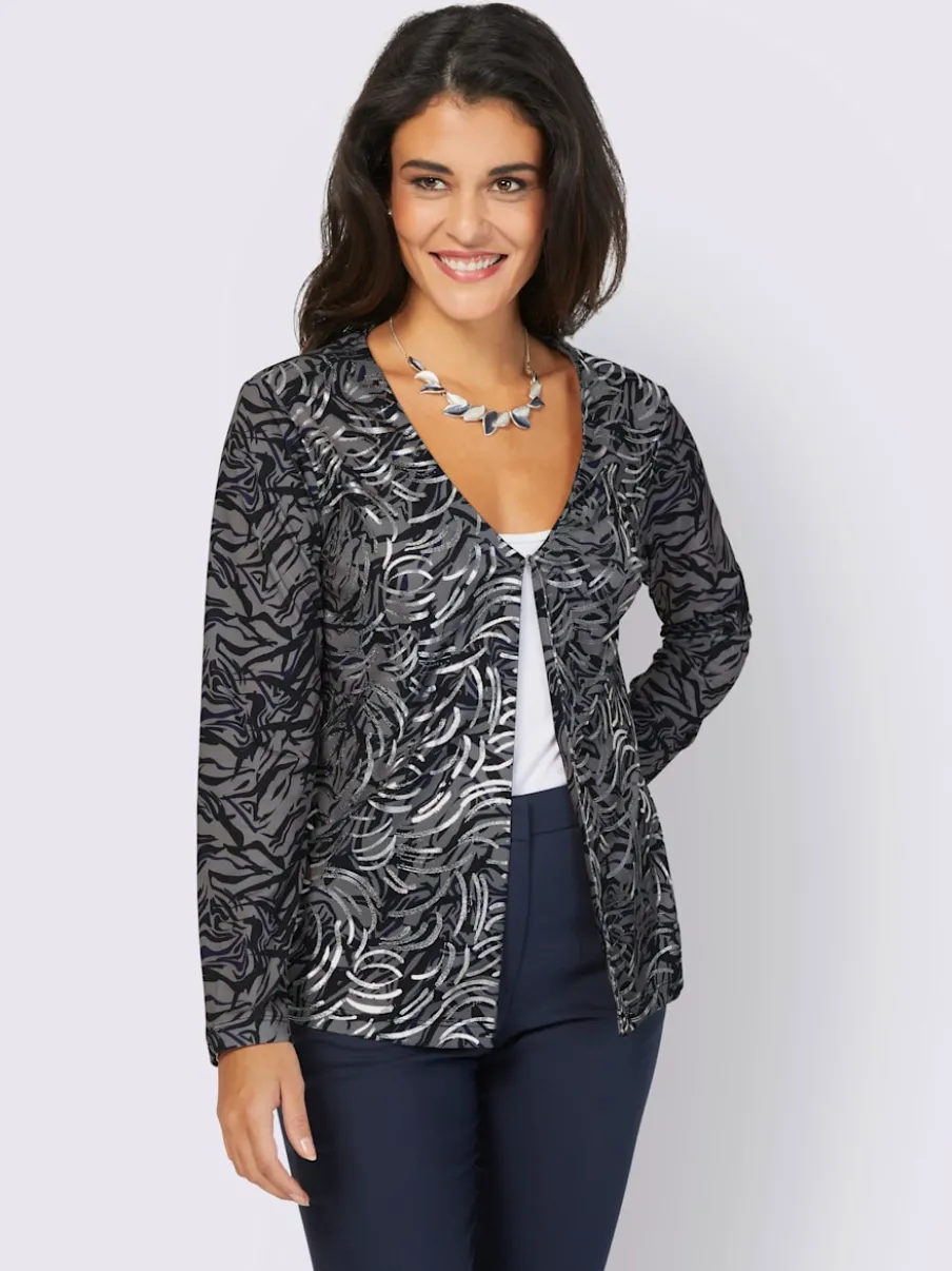 Veste légère col V manches longues motif feuille