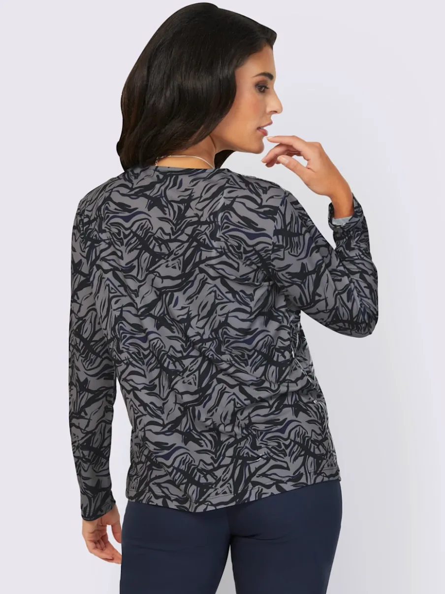 Veste légère col V manches longues motif feuille