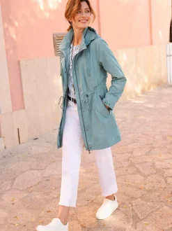 Veste longue avec capuche amovible et poches à glissière