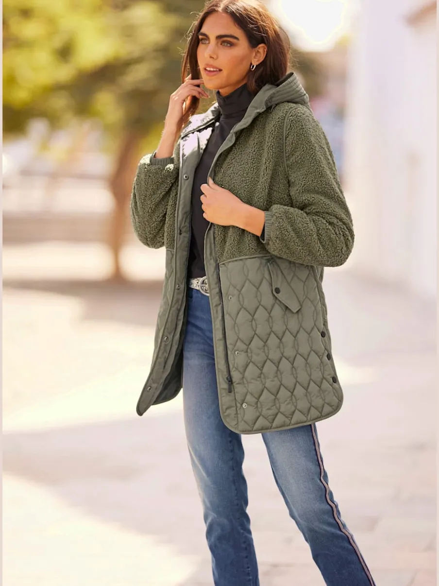 Veste longue avec capuche et manches longues ajustables