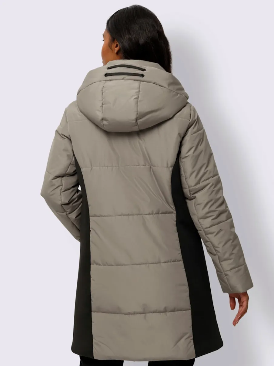 Veste longue avec empiècements latéraux et capuche ajustable