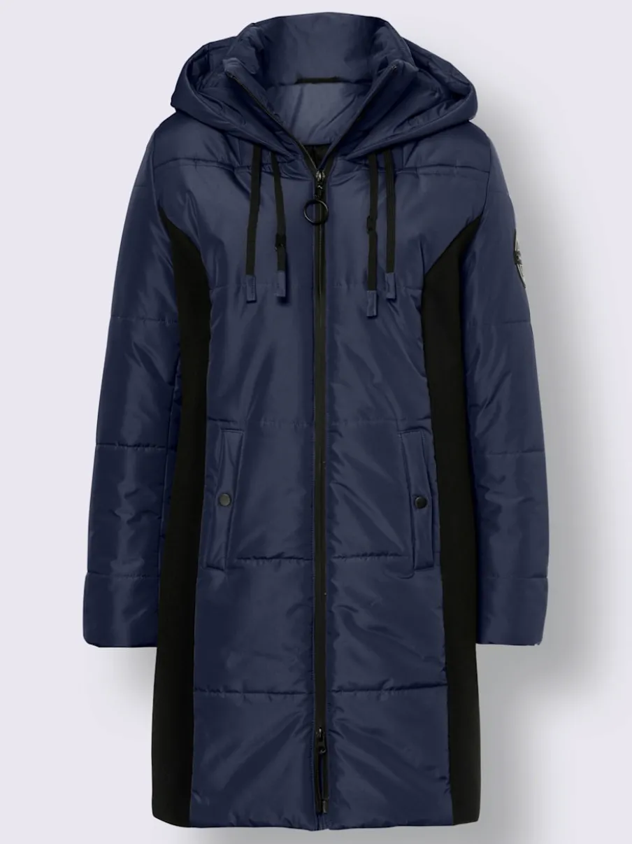 Veste longue avec empiècements latéraux et capuche ajustable