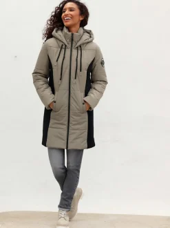 Veste longue avec empiècements latéraux et capuche ajustable