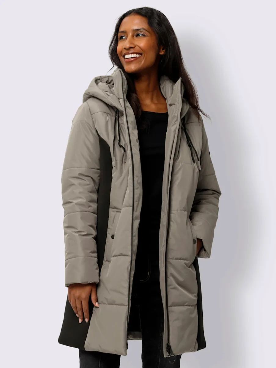 Veste longue avec empiècements latéraux et capuche ajustable