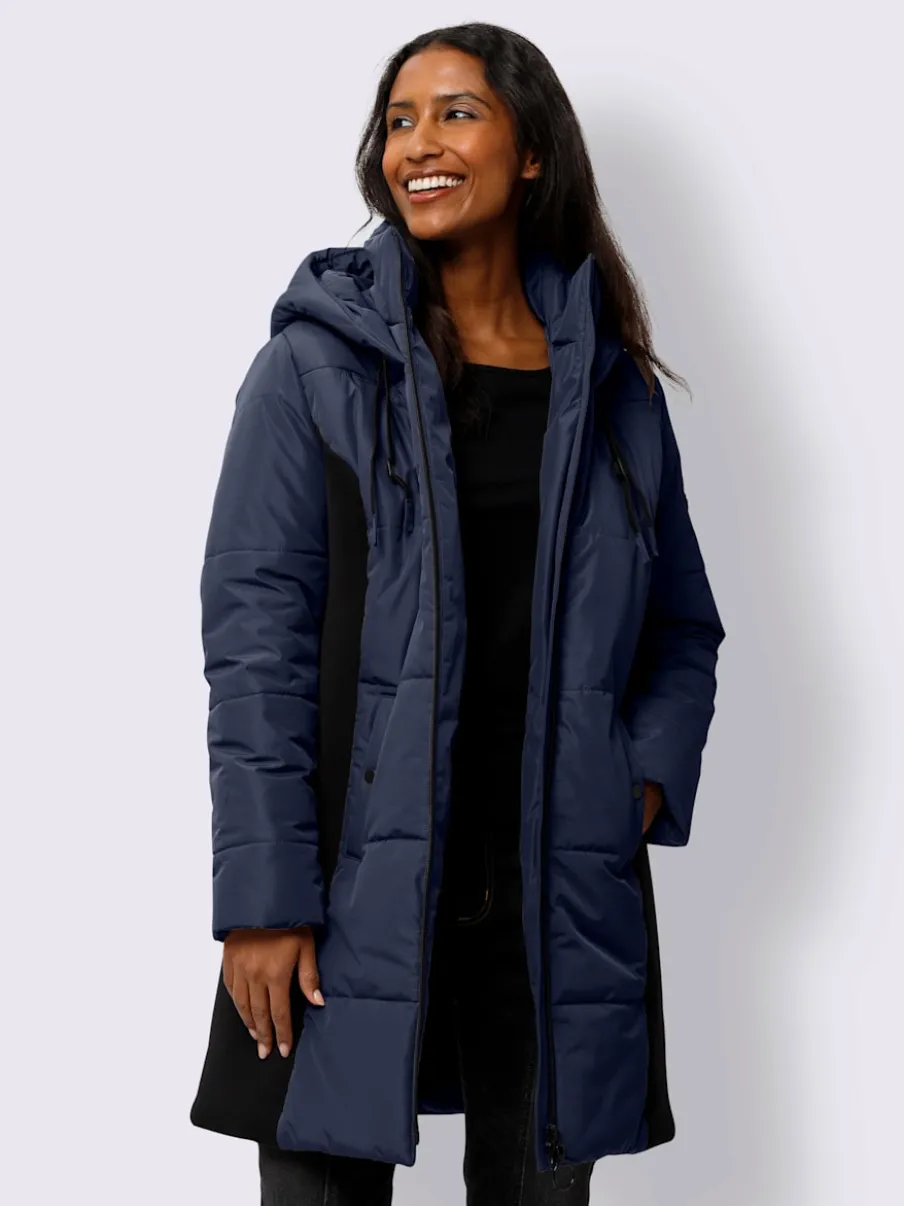 Veste longue avec empiècements latéraux et capuche ajustable