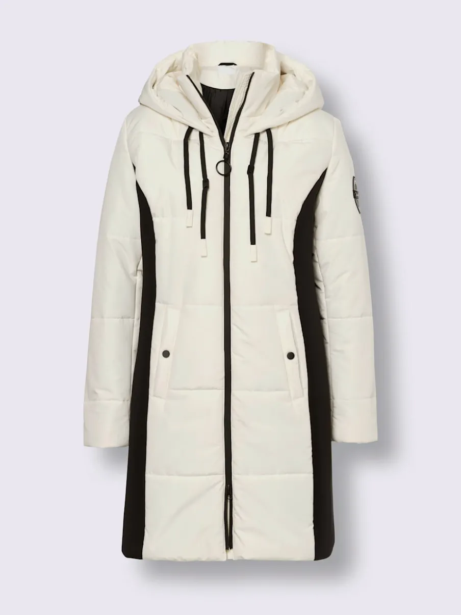 Veste longue avec empiècements latéraux et capuche ajustable