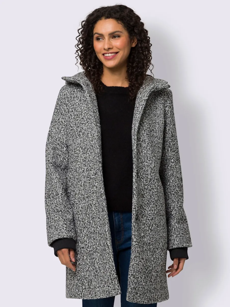 Veste longue à capuche avec poches et boutonnage
