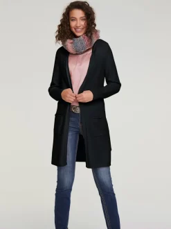 Veste longue en tricot avec capuche et poches