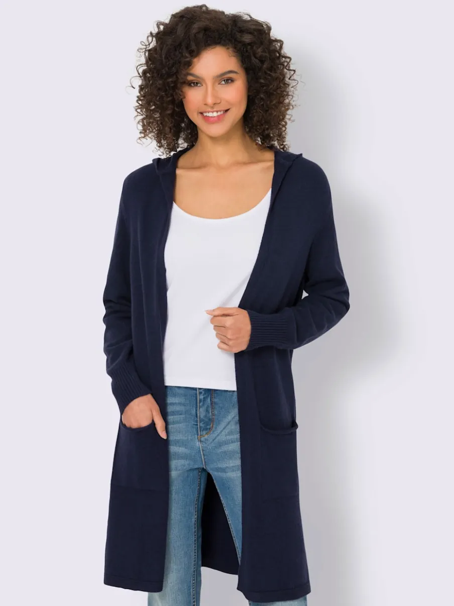 Veste longue en tricot avec capuche et poches