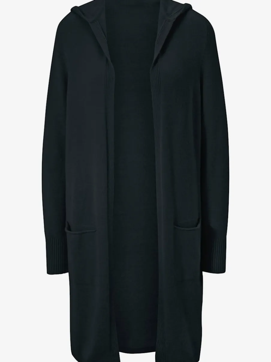Veste longue en tricot avec capuche et poches