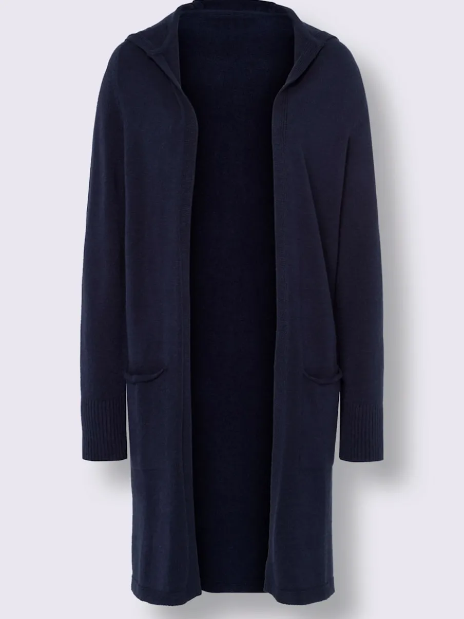 Veste longue en tricot avec capuche et poches