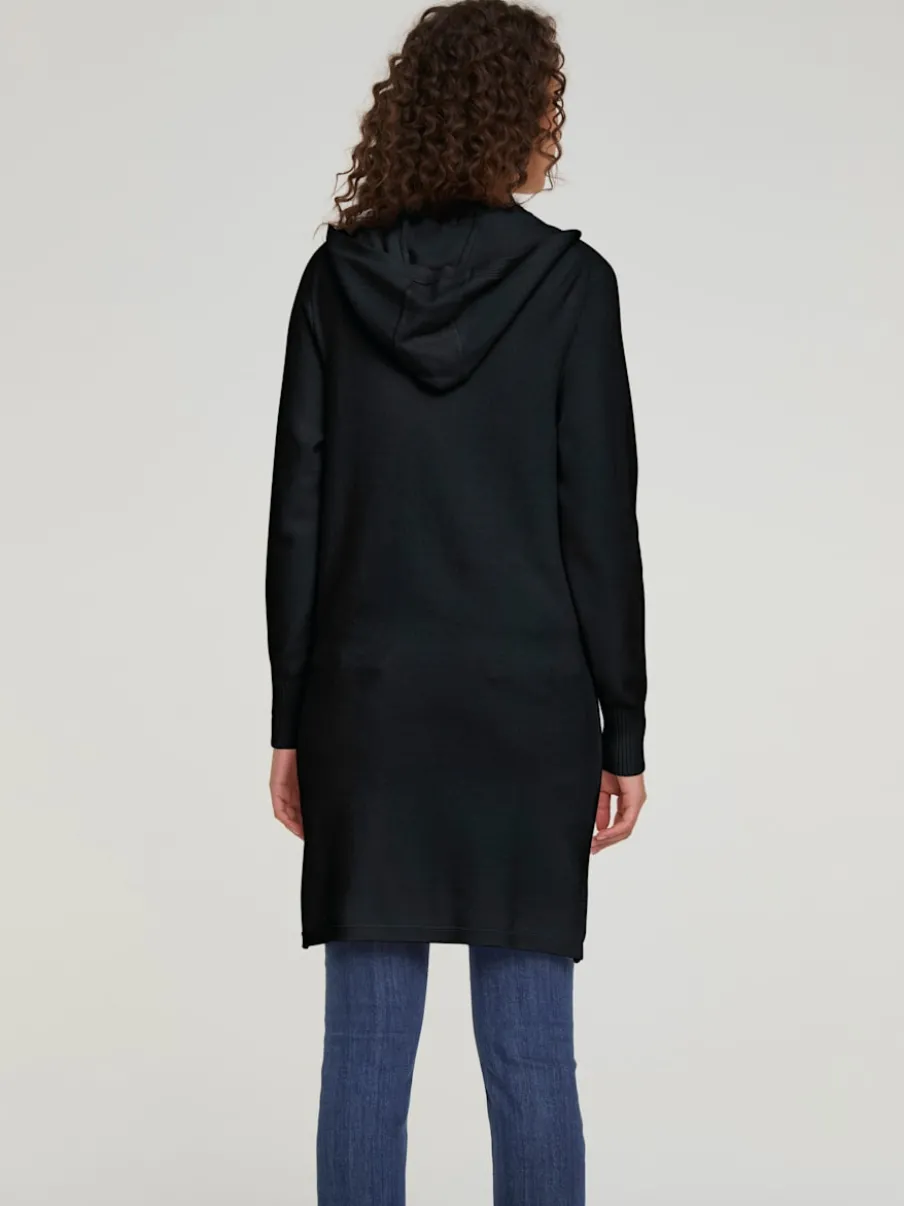 Veste longue en tricot avec capuche et poches