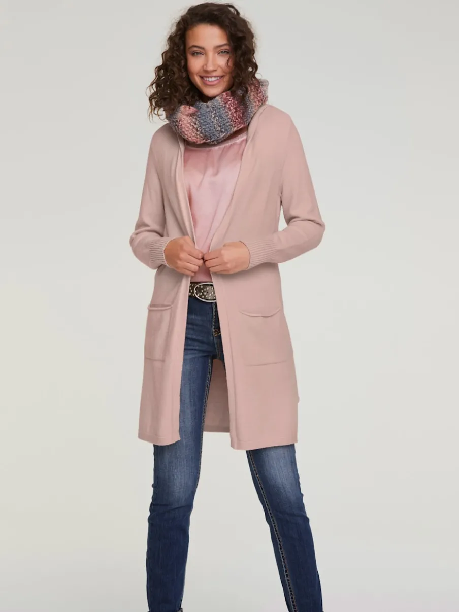 Veste longue en tricot avec capuche et poches