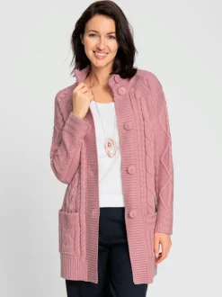 Veste longue en tricot avec col montant et poches