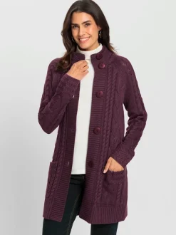 Veste longue en tricot avec col montant et poches