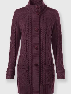 Veste longue en tricot avec col montant et poches