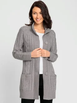 Veste longue en tricot avec col montant et poches