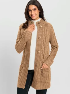 Veste longue en tricot avec col montant et poches