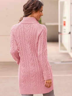 Veste longue en tricot avec col montant et poches