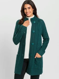 Veste longue en tricot avec col montant et poches