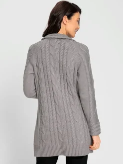 Veste longue en tricot avec col montant et poches