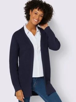 Veste longue en tricot avec encolure en V et manches longues