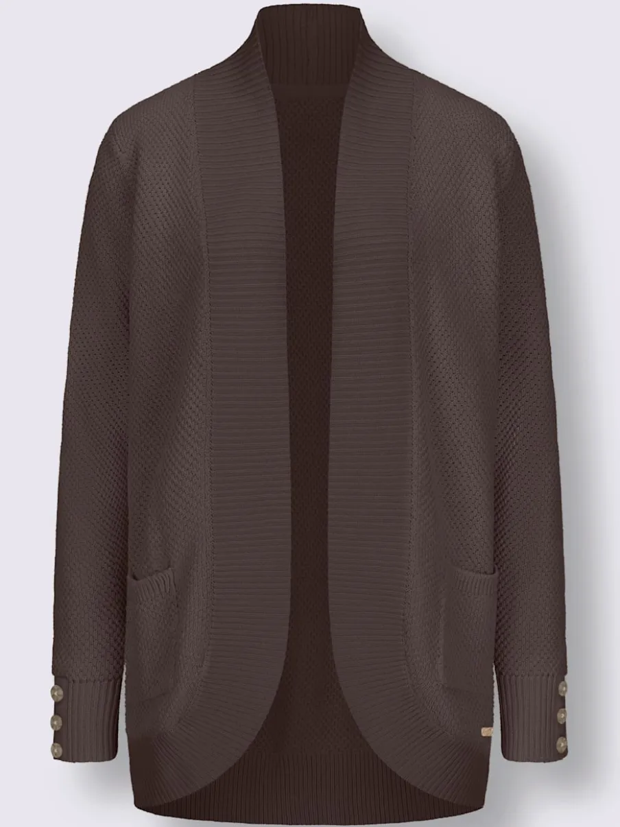 Veste longue en tricot avec poches et boutons côtelés