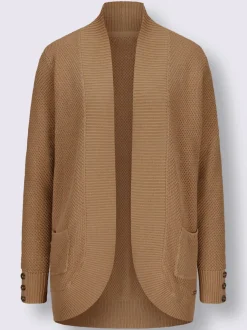Veste longue en tricot avec poches et boutons côtelés