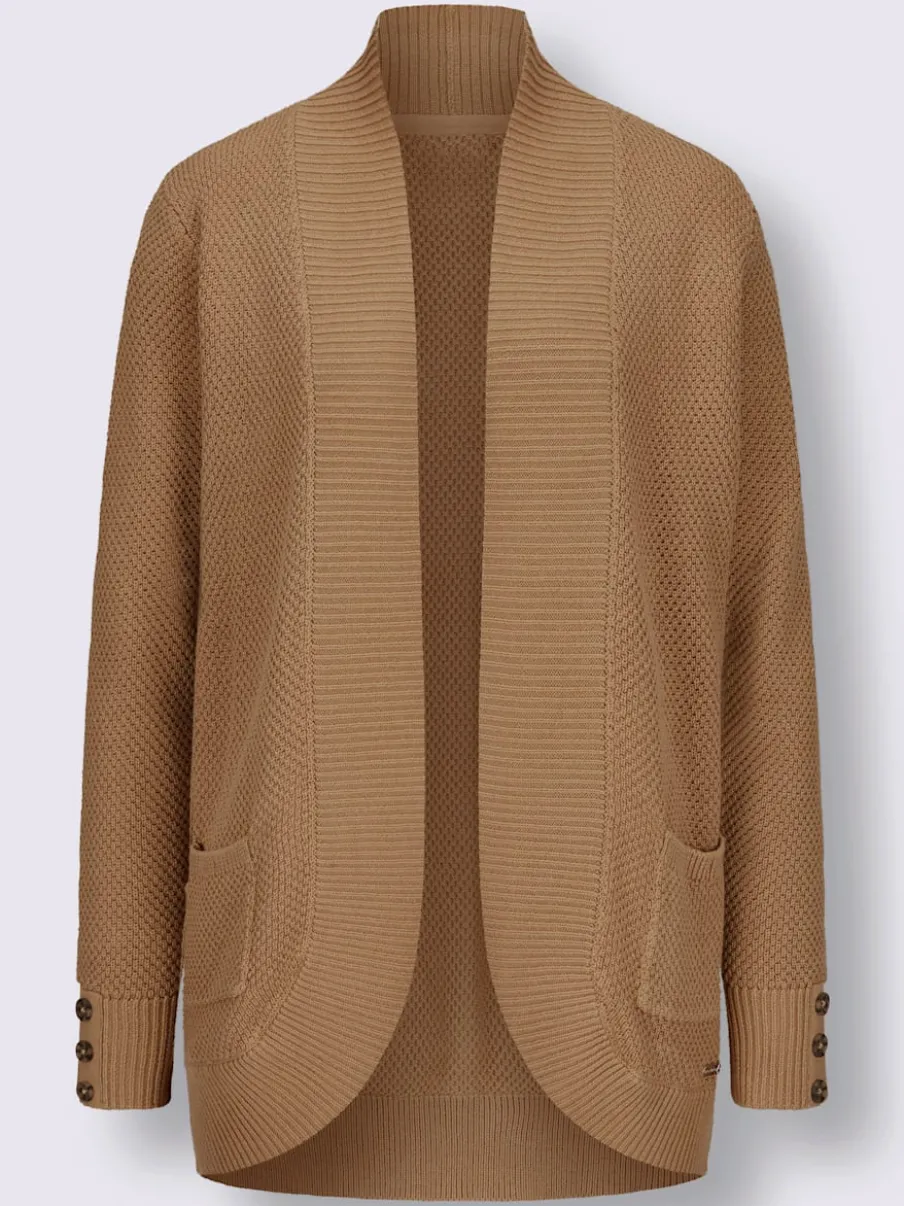 Veste longue en tricot avec poches et boutons côtelés