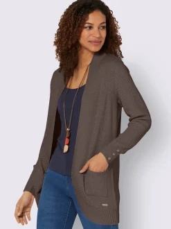 Veste longue en tricot avec poches et boutons côtelés