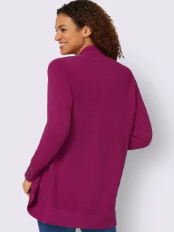 Veste longue en tricot avec poches et boutons côtelés