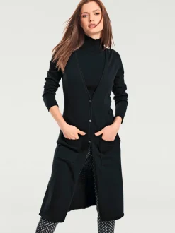 Veste longue en tricot à col montant avec poches et manches longues