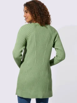 Veste longue en tricot côtelé à col en V
