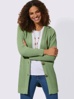 Veste longue en tricot côtelé à col en V