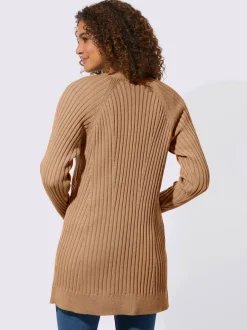 Veste longue en tricot côtelé à col en V